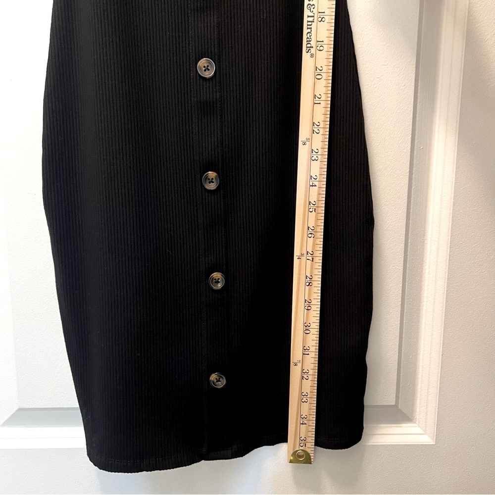 Black Ribbed Button Down Bodycon Mini Dress - Picture 6 of 9